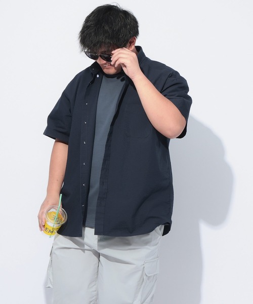 B&T CLUB(ビーティークラブ)の「B&T CLUB (ビーアンドティークラブ) COOLMAX シアサッカー 無地 ボタンダウン 半袖 シャツ(シャツ/ブラウス・メンズ・サックスブルー/ネイビー/ホワイト/ブルーグレー・X1(3L~4L)/X2(4L~5L)/X3(6L~7L)/X4(8L~9L)/X5(9L~10L))」の10枚目の写真