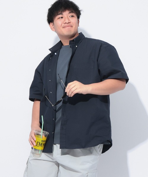 B&T CLUB(ビーティークラブ)の「B&T CLUB (ビーアンドティークラブ) COOLMAX シアサッカー 無地 ボタンダウン 半袖 シャツ(シャツ/ブラウス・メンズ・サックスブルー/ネイビー/ホワイト/ブルーグレー・X1(3L~4L)/X2(4L~5L)/X3(6L~7L)/X4(8L~9L)/X5(9L~10L))」の12枚目の写真
