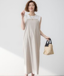 【洗える】リネンレーヨンストレッチ Iライン キャミソール ワンピース