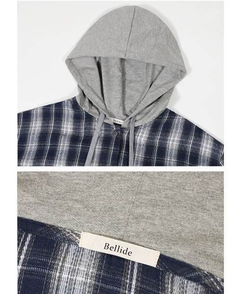 ブラウス シャツ 「BELLIDE MADE」 エアプランジュリーフードチェックシャツ レディース メンズ BEIDELLI ブラウス シャツ 「BELLIDE MADE」 エアプランジュリー
