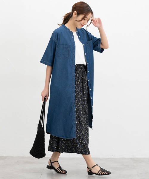 ● SPAO ● デニム半袖シャツワンピース デニムワンピース 半袖 襟付き デニム シャツワンピース Aライン