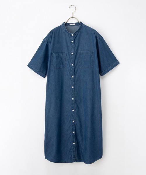 ● SPAO ● デニム半袖シャツワンピース セール】【ハニさら・接触冷感】半袖デニムワンピース(シャツ