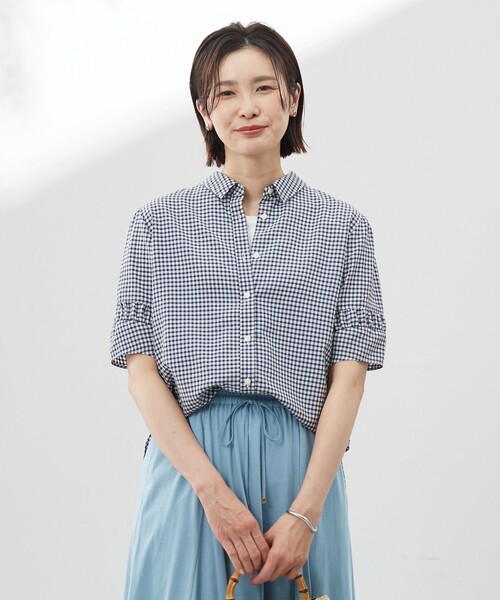 J.PRESS(ジェイプレス)の「【洗える】アセVisギンガム シャツ ブラウス(シャツ/ブラウス・レディース・ネイビー系3/グレー系3/ふじ色系3・T15/T13)」の3枚目の写真