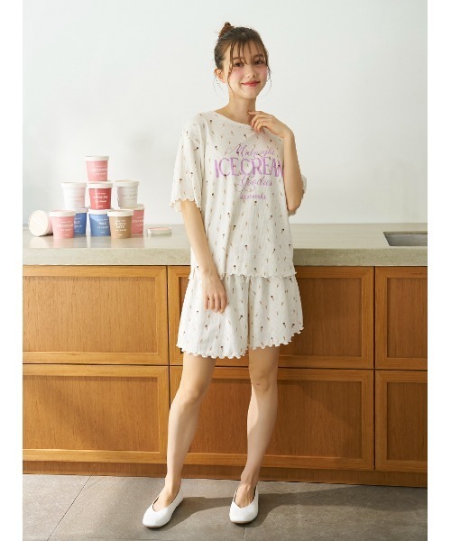 【１着でも送料無料】 接触冷感】アイス柄ワッフルショートパンツ（ルームウェア ルームウェア・パジャマ