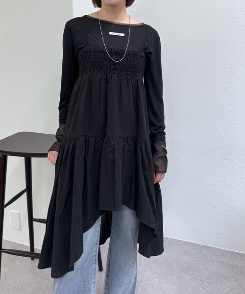 mline（エムライン）の「[mline]コットンレースヘムキャミワンピース（ワンピース・レディース・ブラック/オフホワイト・FREE）」の9枚目の写真