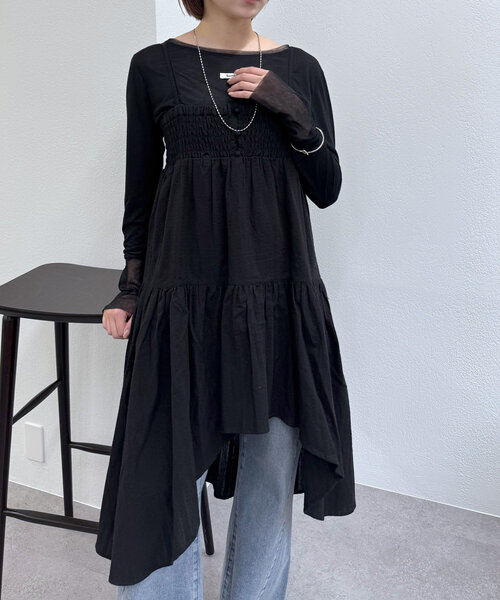 mline（エムライン）の「[mline]コットンレースヘムキャミワンピース（ワンピース・レディース・ブラック/オフホワイト・FREE）」の10枚目の写真