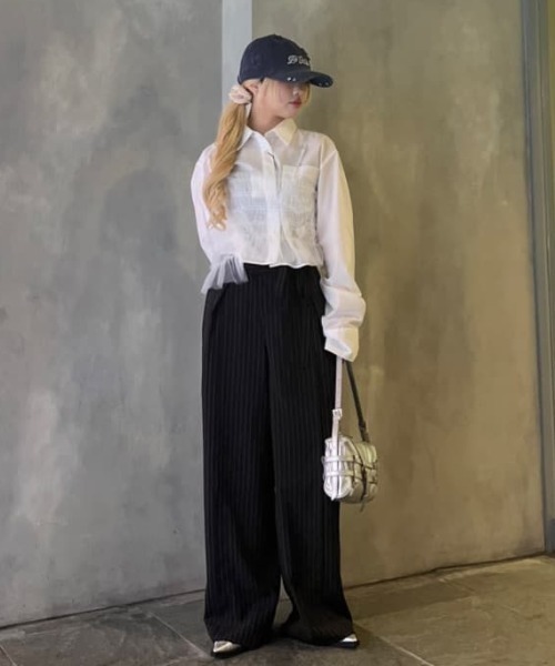 SLY（スライ）の「CENTER TAPE TUCKED TROUSERS センター テープ タックド トラウザー（スラックス・レディース・マルチ/杢グレー・1/2）」の19枚目の写真