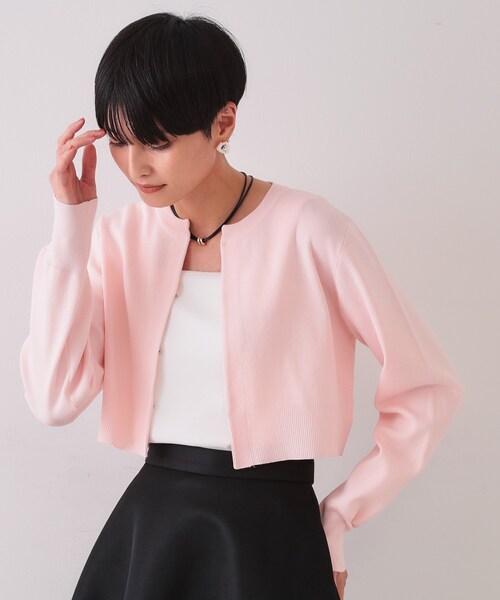 OPAQUE.CLIP（オペークドットクリップ）の「《美人百花掲載》ショートカーディガン×リブキャミソール【洗濯機洗い可/抗ピル】（その他トップス・レディース・ピンク/ブラック/ライトベージュ・00）」の4枚目の写真
