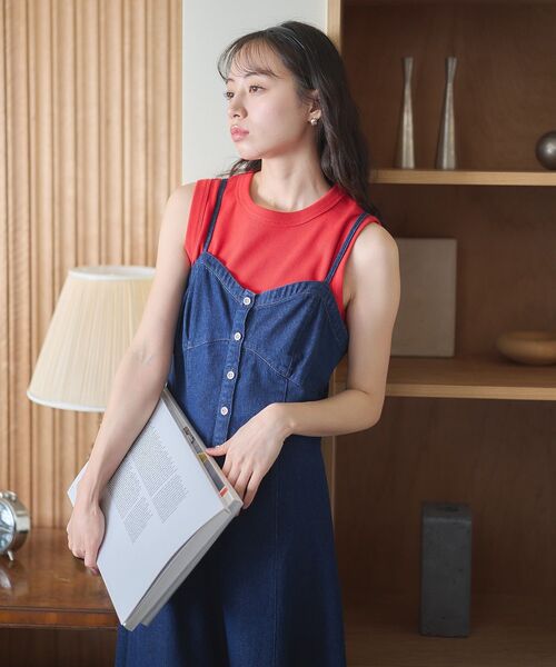 earth music&ecology（アースミュージックアンドエコロジー）の「フロントボタンデニムキャミドレ（ワンピース・レディース・ライトインディゴブルー/インディゴブルー・FREE）」の16枚目の写真