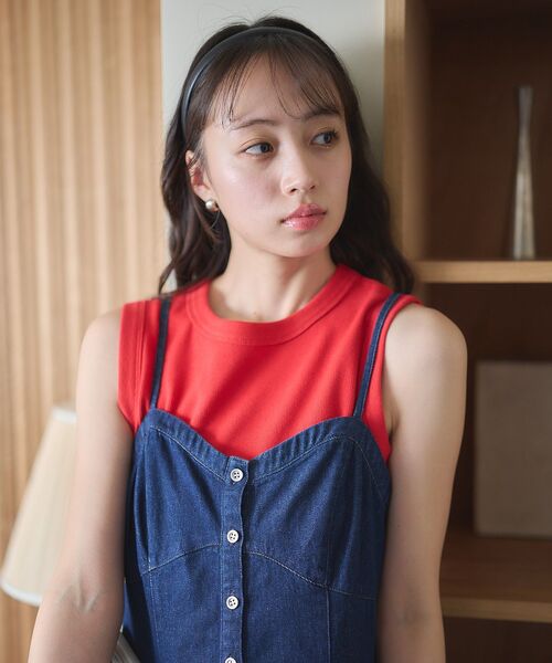 earth music&ecology（アースミュージックアンドエコロジー）の「フロントボタンデニムキャミドレ（ワンピース・レディース・ライトインディゴブルー/インディゴブルー・FREE）」の17枚目の写真