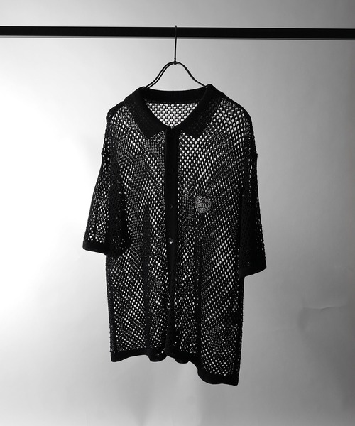 Elizabeth and James メッシュニット ボンテージ シャツ セール】ワンポイント刺繍 メッシュニットシャツ（シャツ
