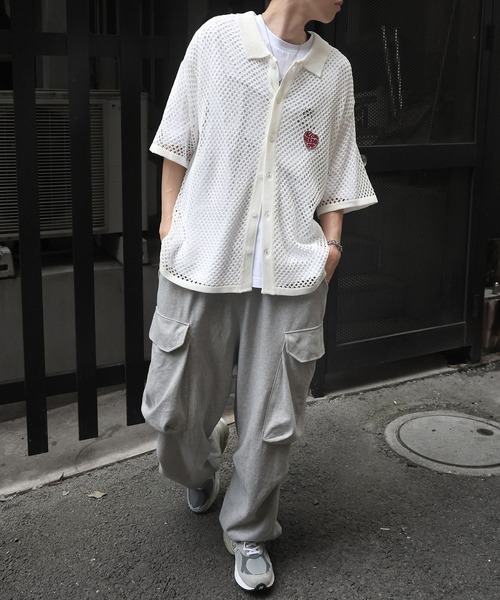 ILL'S（イルズ）の「ワンポイント刺繍 メッシュニットシャツ（シャツ/ブラウス・メンズ・グレー/ブラック/ホワイト・L/M）」の11枚目の写真