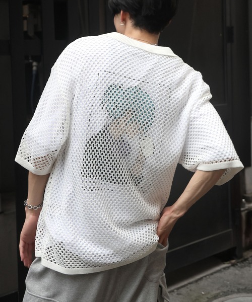 ILL'S（イルズ）の「ワンポイント刺繍 メッシュニットシャツ（シャツ/ブラウス・メンズ・グレー/ブラック/ホワイト・L/M）」の9枚目の写真
