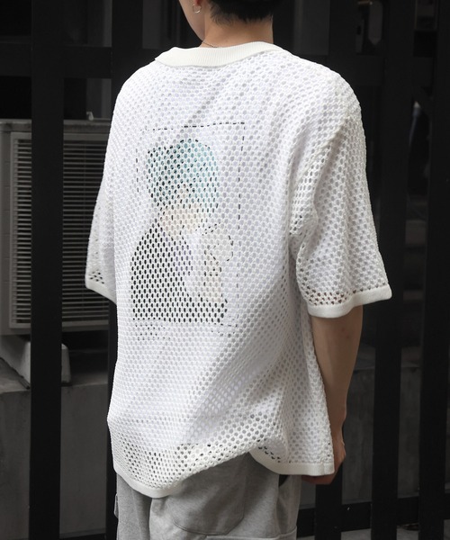 ILL'S（イルズ）の「ワンポイント刺繍 メッシュニットシャツ（シャツ/ブラウス・メンズ・グレー/ブラック/ホワイト・L/M）」の5枚目の写真