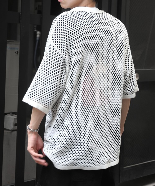 ILL'S（イルズ）の「ワンポイント刺繍 メッシュニットシャツ（シャツ/ブラウス・メンズ・グレー/ブラック/ホワイト・L/M）」の6枚目の写真