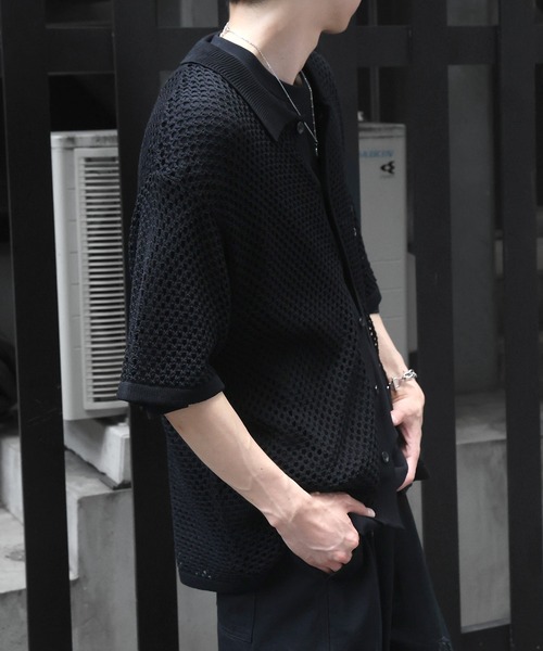 ILL'S（イルズ）の「ワンポイント刺繍 メッシュニットシャツ（シャツ/ブラウス・メンズ・グレー/ブラック/ホワイト・L/M）」の16枚目の写真