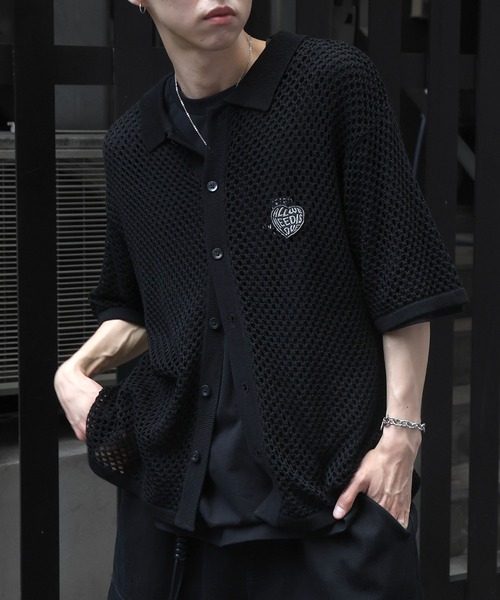 ILL'S（イルズ）の「ワンポイント刺繍 メッシュニットシャツ（シャツ/ブラウス・メンズ・グレー/ブラック/ホワイト・L/M）」の13枚目の写真