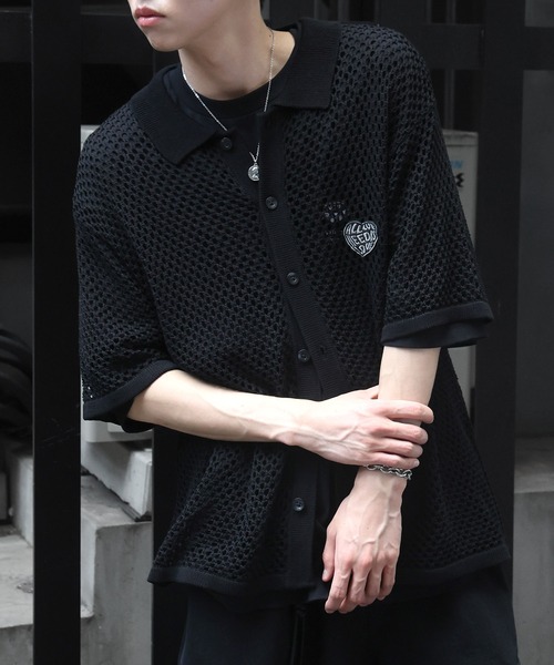 ILL'S（イルズ）の「ワンポイント刺繍 メッシュニットシャツ（シャツ/ブラウス・メンズ・グレー/ブラック/ホワイト・L/M）」の12枚目の写真