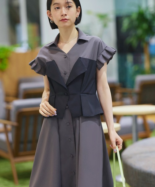 セール】洗える ｜ ビスチェ 風 バイカラー シャツワンピース