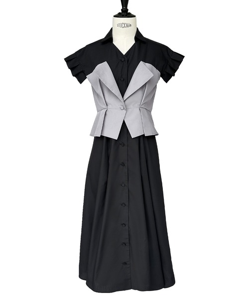 RUIRUE BOUTIQUE（ルイルエブティック）の「洗える ｜ ビスチェ 風 バイカラー シャツワンピース｜ レディース おしゃれ きれいめ オフィスカジュアル 通勤服 リゾート シャツワンピ（シャツワンピース・レディース・チャコールグレー×ブラック/ホワイト×ブラック/ブラック×グレー・S/M/L/LL）」の16枚目の写真