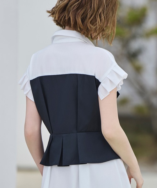 RUIRUE BOUTIQUE（ルイルエブティック）の「洗える ｜ ビスチェ 風 バイカラー シャツワンピース｜ レディース おしゃれ きれいめ オフィスカジュアル 通勤服 リゾート シャツワンピ（シャツワンピース・レディース・チャコールグレー×ブラック/ホワイト×ブラック/ブラック×グレー・S/M/L/LL）」の5枚目の写真