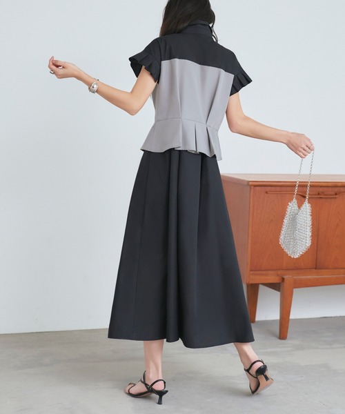 RUIRUE BOUTIQUE（ルイルエブティック）の「洗える ｜ ビスチェ 風 バイカラー シャツワンピース｜ レディース おしゃれ きれいめ オフィスカジュアル 通勤服 リゾート シャツワンピ（シャツワンピース・レディース・チャコールグレー×ブラック/ホワイト×ブラック/ブラック×グレー・S/M/L/LL）」の10枚目の写真