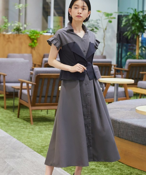 セール】洗える ｜ ビスチェ 風 バイカラー シャツワンピース