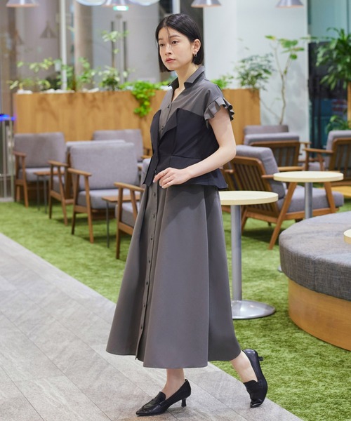 RUIRUE BOUTIQUE（ルイルエブティック）の「洗える ｜ ビスチェ 風 バイカラー シャツワンピース｜ レディース おしゃれ きれいめ オフィスカジュアル 通勤服 リゾート シャツワンピ（シャツワンピース・レディース・チャコールグレー×ブラック/ホワイト×ブラック/ブラック×グレー・S/M/L/LL）」の13枚目の写真