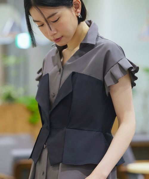 RUIRUE BOUTIQUE（ルイルエブティック）の「洗える ｜ ビスチェ 風 バイカラー シャツワンピース｜ レディース おしゃれ きれいめ オフィスカジュアル 通勤服 リゾート シャツワンピ（シャツワンピース・レディース・チャコールグレー×ブラック/ホワイト×ブラック/ブラック×グレー・S/M/L/LL）」の14枚目の写真