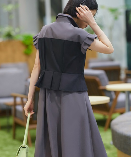 RUIRUE BOUTIQUE（ルイルエブティック）の「洗える ｜ ビスチェ 風 バイカラー シャツワンピース｜ レディース おしゃれ きれいめ オフィスカジュアル 通勤服 リゾート シャツワンピ（シャツワンピース・レディース・チャコールグレー×ブラック/ホワイト×ブラック/ブラック×グレー・S/M/L/LL）」の15枚目の写真