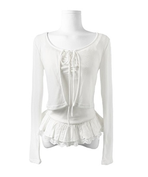 anyonemore（エニワンモア）の「裾レースフリルキャミソール+リボンボレロ風カーディガンセット（カーディガン/ボレロ・レディース・アイボリー/ブラック・FREE）」の17枚目の写真