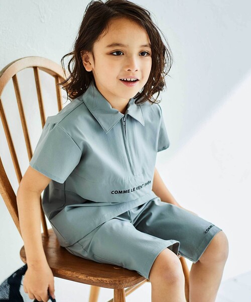 BeBe（ベベ）の「ストレッチナイロンシャツ+ハーフパンツセットアップ(100~150cm)（セットアップ・キッズ・ネイビー/グレー・150cm/130cm/140cm/120cm）」の5枚目の写真