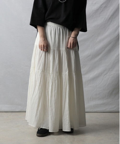 Right-on（ライトオン）の「【インド刺繍】ティアードスカート（スカート・レディース・グリーン/イエロー/オフホワイト/ブラック・M/L）」の2枚目の写真