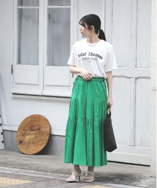 Right-on（ライトオン）の「【インド刺繍】ティアードスカート（スカート・レディース・グリーン/イエロー/オフホワイト/ブラック・M/L）」の8枚目の写真