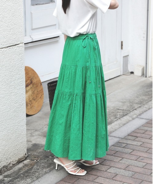 Right-on（ライトオン）の「【インド刺繍】ティアードスカート（スカート・レディース・グリーン/イエロー/オフホワイト/ブラック・M/L）」の11枚目の写真