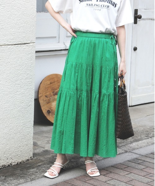 Right-on（ライトオン）の「【インド刺繍】ティアードスカート（スカート・レディース・グリーン/イエロー/オフホワイト/ブラック・M/L）」の12枚目の写真