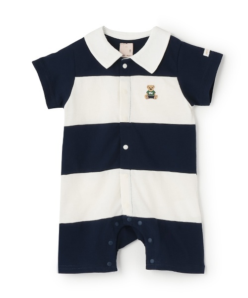 petit main(プティマイン)の「切替ラガーカバーオール(ロンパース・キッズ・グリーン/ネイビー/イエロー・80cm/70cm)」の1枚目の写真