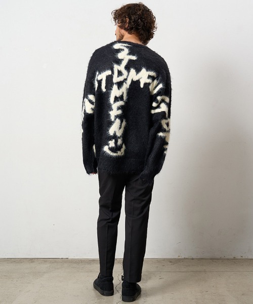 STUD MUFFIN（スタッドマフィン）の「mn3119- ナイロンフェザーヤーン ビックロゴクロスインターシャシャギープルオーバー（ニット/セーター・メンズ・ベージュ/ブラック/ミックスグレー・2/3/4）」の19枚目の写真