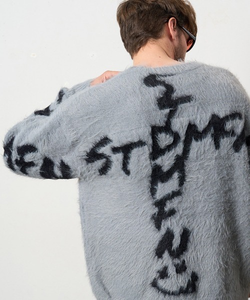 STUD MUFFIN（スタッドマフィン）の「mn3119- ナイロンフェザーヤーン ビックロゴクロスインターシャシャギープルオーバー（ニット/セーター・メンズ・ベージュ/ブラック/ミックスグレー・2/3/4）」の21枚目の写真