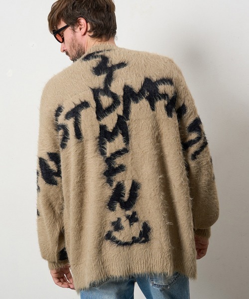 STUD MUFFIN（スタッドマフィン）の「mn3119- ナイロンフェザーヤーン ビックロゴクロスインターシャシャギープルオーバー（ニット/セーター・メンズ・ベージュ/ブラック/ミックスグレー・2/3/4）」の15枚目の写真