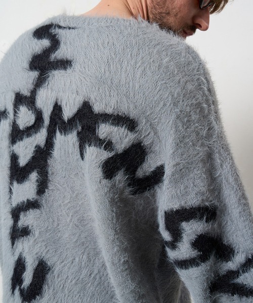 STUD MUFFIN（スタッドマフィン）の「mn3119- ナイロンフェザーヤーン ビックロゴクロスインターシャシャギープルオーバー（ニット/セーター・メンズ・ベージュ/ブラック/ミックスグレー・2/3/4）」の7枚目の写真