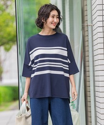 美品　ロートレアモン　春夏ニット　ボーダー　袖ゴールドボタン　綿ニット 美品ロートレアモン春ニットボーダー袖ゴールドボタン綿ニット