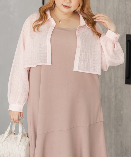 CLETTE(クレット)の「レースシャツセットワンピース(ワンピース・レディース・ベージュ/チャコールグレー/ピンク・LL/4L/3L)」の14枚目の写真