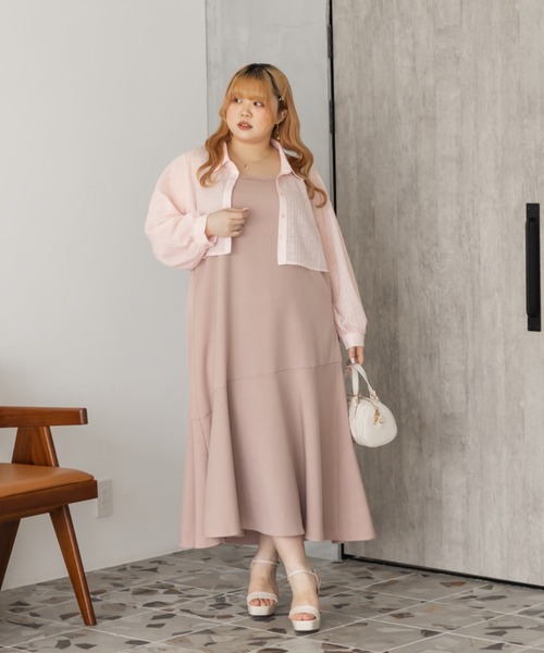 CLETTE(クレット)の「レースシャツセットワンピース(ワンピース・レディース・ベージュ/チャコールグレー/ピンク・LL/4L/3L)」の12枚目の写真