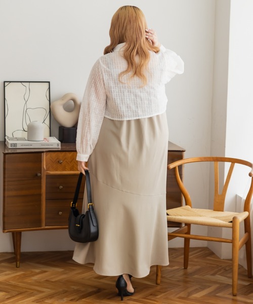 CLETTE(クレット)の「レースシャツセットワンピース(ワンピース・レディース・ベージュ/チャコールグレー/ピンク・LL/4L/3L)」の10枚目の写真