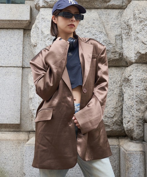 DURAS(デュラス)の「グロスサテンジャケット(テーラードジャケット・レディース・グレー/ブラウン/ブラック・FREE)」の3枚目の写真