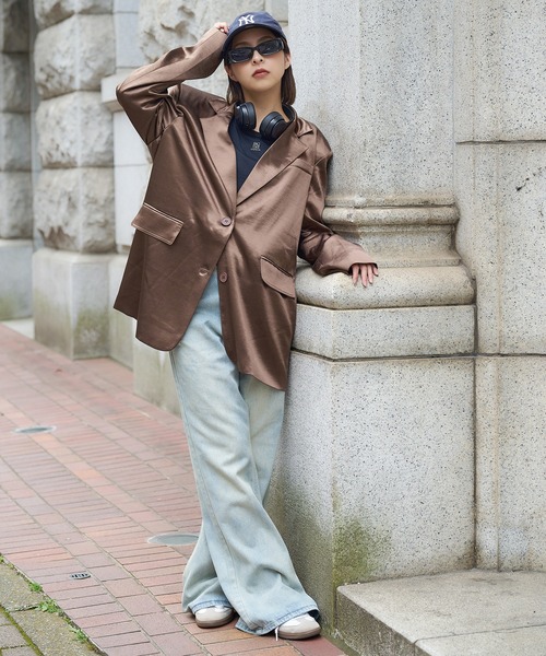 DURAS(デュラス)の「グロスサテンジャケット(テーラードジャケット・レディース・グレー/ブラウン/ブラック・FREE)」の13枚目の写真