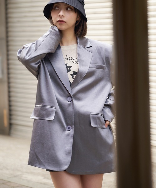 DURAS(デュラス)の「グロスサテンジャケット(テーラードジャケット・レディース・グレー/ブラウン/ブラック・FREE)」の15枚目の写真