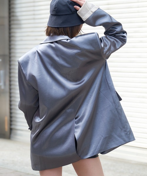 DURAS(デュラス)の「グロスサテンジャケット(テーラードジャケット・レディース・グレー/ブラウン/ブラック・FREE)」の5枚目の写真