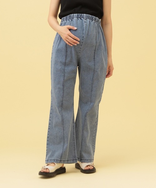 新品　ピンタックデニムフレアパンツ2 LEPSIM レプシィム ケミカルブルー 産前・産後対応】マタニティ／ピンタックデニムフレアパンツ2